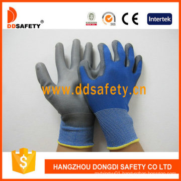 Nylon Polyester Liner PU Coated Glove on Palm and Fingers Dpu167